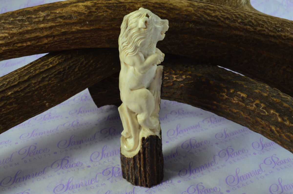 Lion Hand Carved Stag Antler Horn Knife Handle Hobbyist Make Your Own Knife! Made in Sheffield England