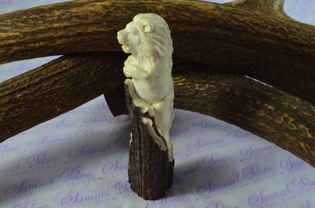 Lion Hand Carved Stag Antler Horn Knife Handle Hobbyist Make Your Own Knife! Made in Sheffield England - Image 3