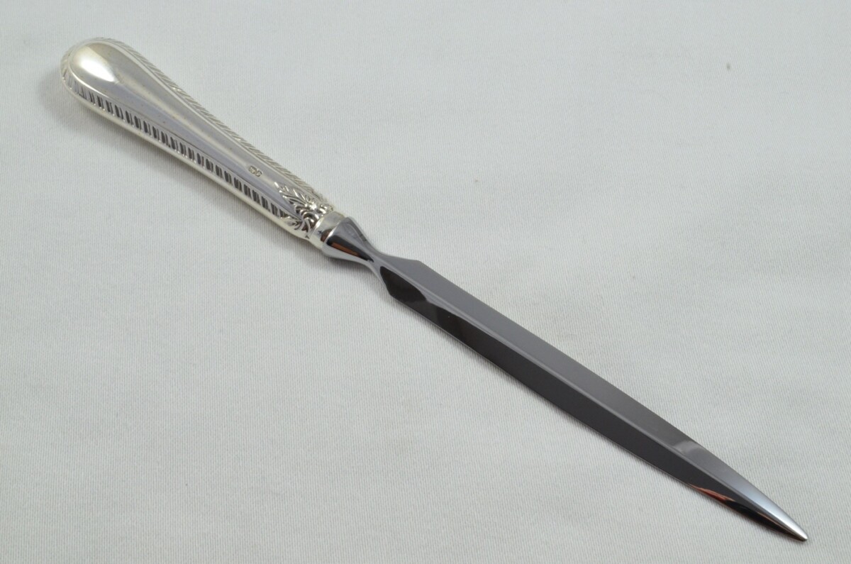 James Dixons & Sons Sterling Silver Handled Letter Opener Feather Edge Pattern Sheffield 1983 Cased - Image 6