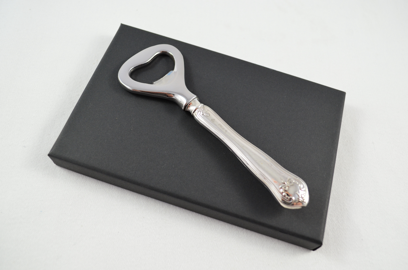 Boxed CH Beatson Floral Pattern Sterling Silver Bottle Opener Sheffield 1920