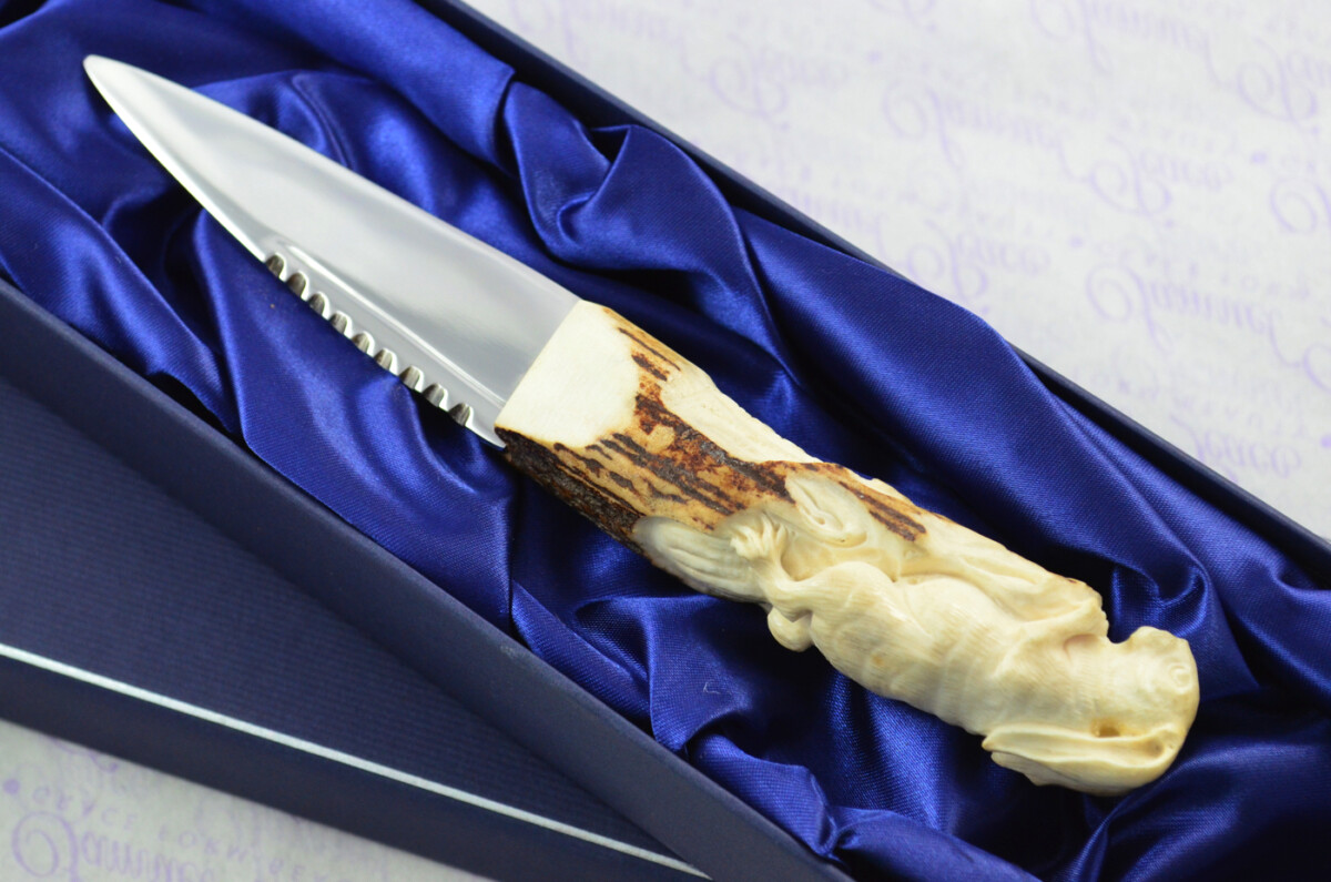 Amazing Bespoke Hand Carved Hare Stag Horn Antler Handle Sgian Dubh Carbon 01 Tool Steel Blade Sheffield England