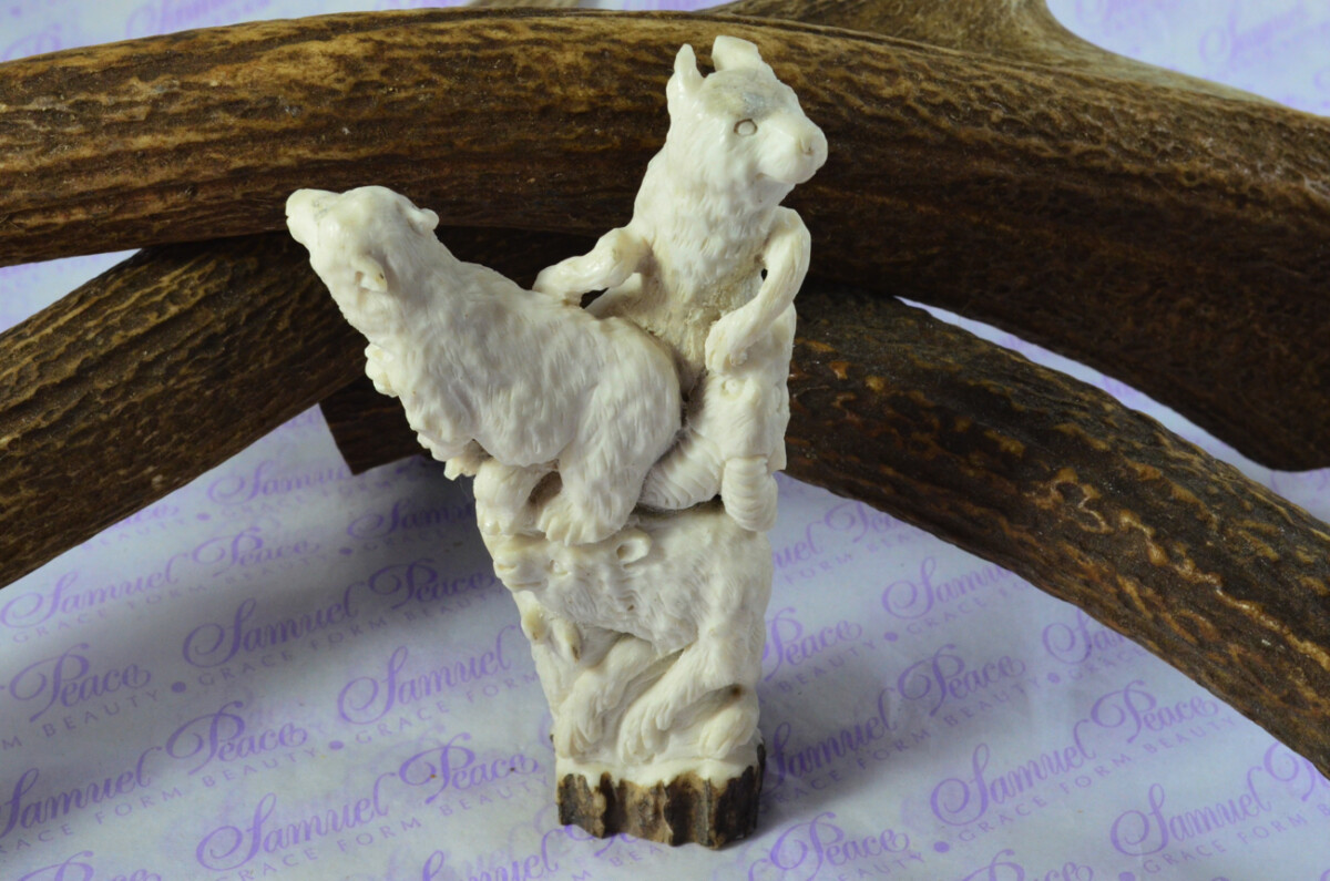 Outstanding Bear Cubs Hand Carved Walking Stick Cane Top Handle Stag Antler Horn Made Sheffield England