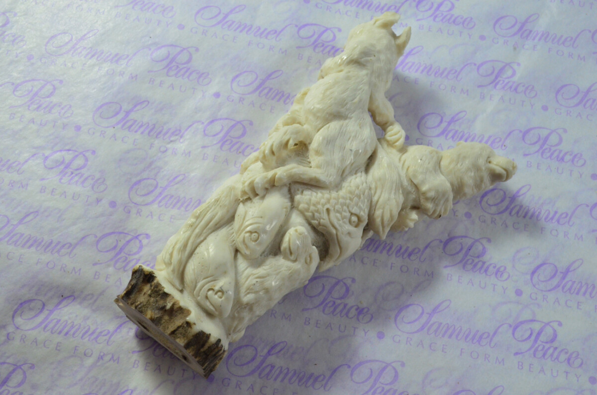 Outstanding Bear Cubs Hand Carved Walking Stick Cane Top Handle Stag Antler Horn Made Sheffield England - Image 5