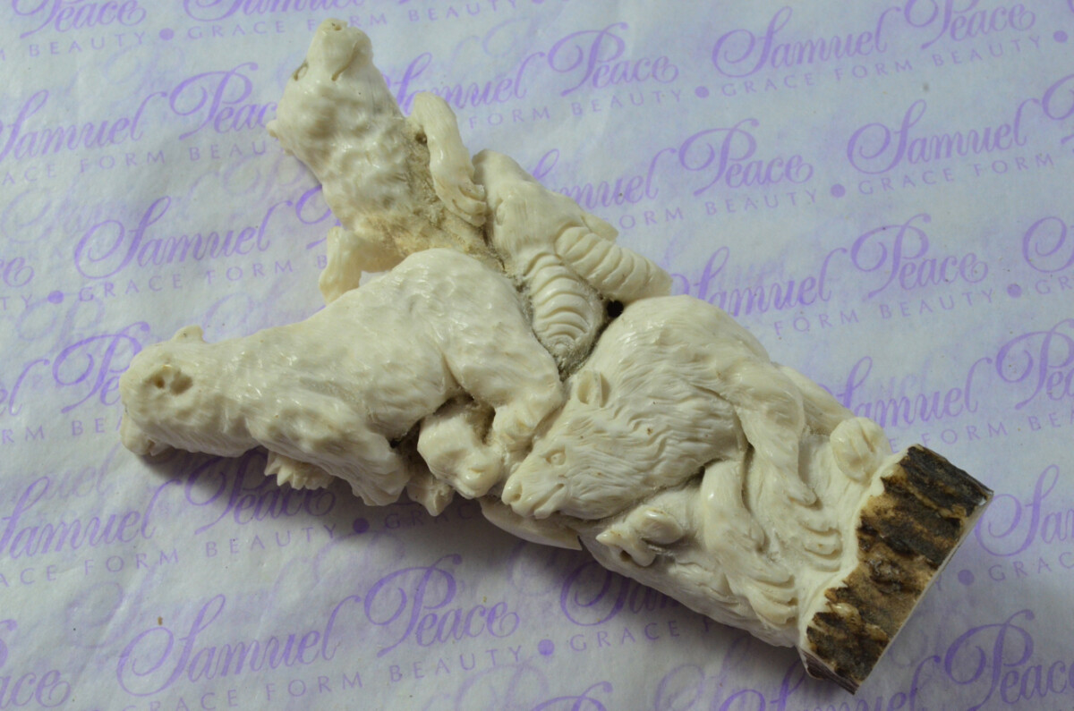 Outstanding Bear Cubs Hand Carved Walking Stick Cane Top Handle Stag Antler Horn Made Sheffield England - Image 6