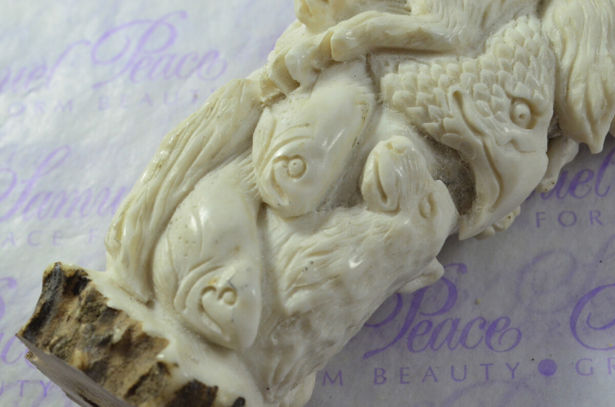 Outstanding Bear Cubs Hand Carved Walking Stick Cane Top Handle Stag Antler Horn Made Sheffield England - Image 7