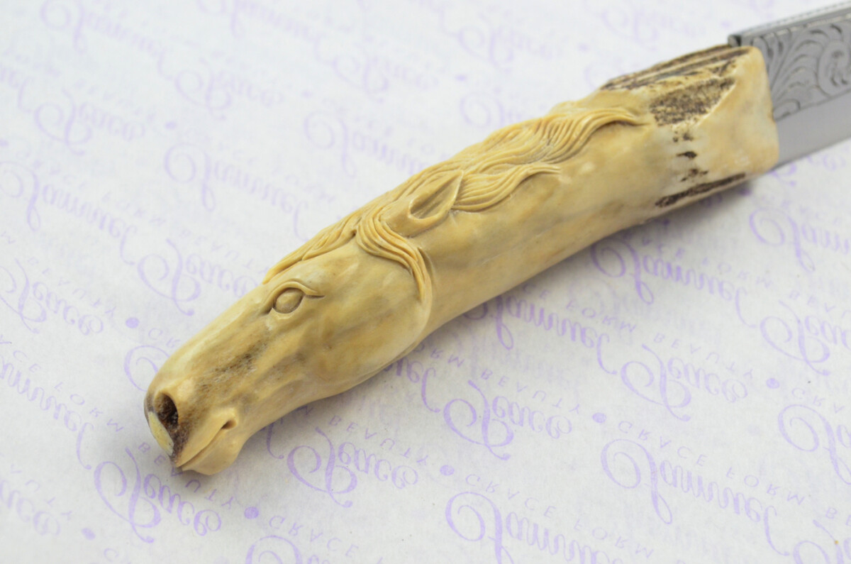 Astonishing Bespoke Hand Carved Horse Stag Horn Antler Handle Sgian Dubh Hand Engraved Blade Sheffield England - Image 3