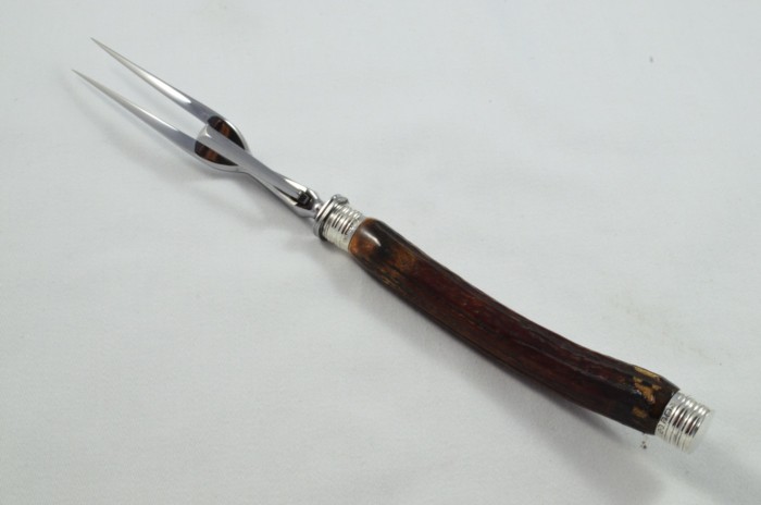Astonishing Walker & Hall Sheffield 5 Piece Sambar Stag Handled Solid Silver Capped and Ferruled Carving Set 1891 - Image 7