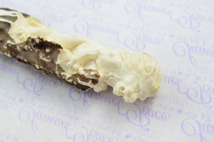 Amazing Bespoke Hand Carved Lion Stag Horn Antler Handle Sgian Dubh Carbon 01 Tool Steel Blade Sheffield England - Image 3