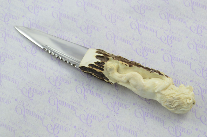 Amazing Bespoke Hand Carved Lion Stag Horn Antler Handle Sgian Dubh Carbon 01 Tool Steel Blade Sheffield England - Image 7