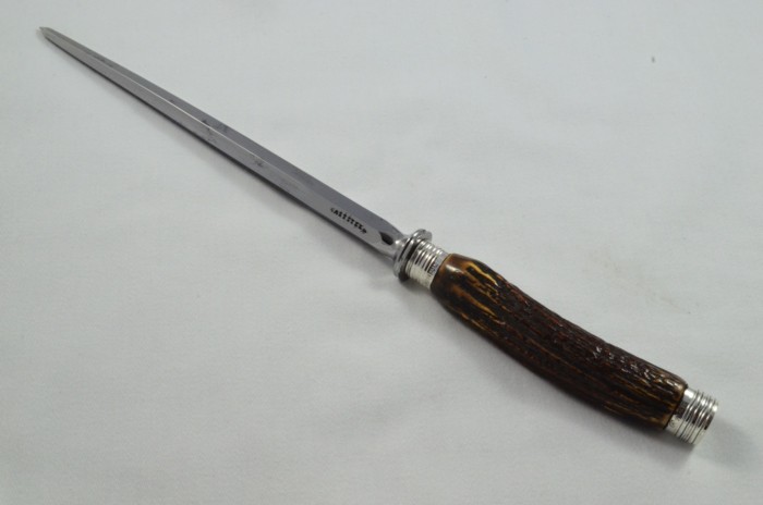 Astonishing Walker & Hall Sheffield 5 Piece Sambar Stag Handled Solid Silver Capped and Ferruled Carving Set 1891 - Image 9