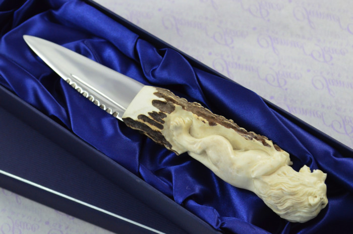 Amazing Bespoke Hand Carved Lion Stag Horn Antler Handle Sgian Dubh Carbon 01 Tool Steel Blade Sheffield England