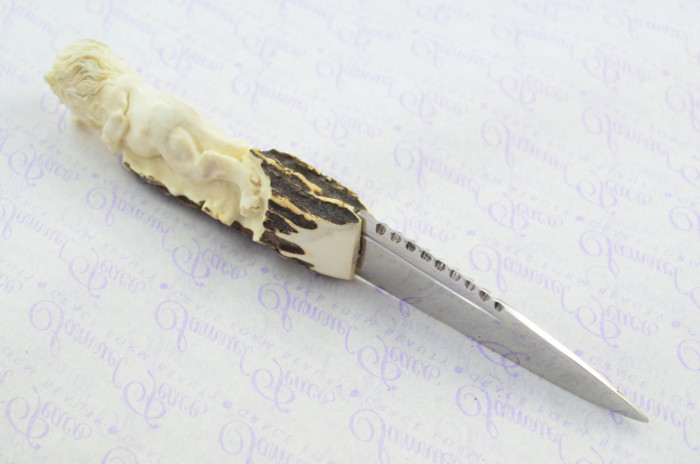 Amazing Bespoke Hand Carved Lion Stag Horn Antler Handle Sgian Dubh Carbon 01 Tool Steel Blade Sheffield England - Image 6