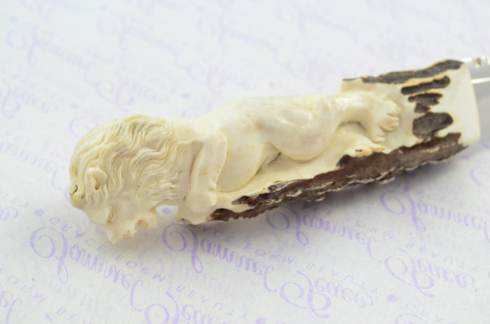 Amazing Bespoke Hand Carved Lion Stag Horn Antler Handle Sgian Dubh Carbon 01 Tool Steel Blade Sheffield England - Image 5