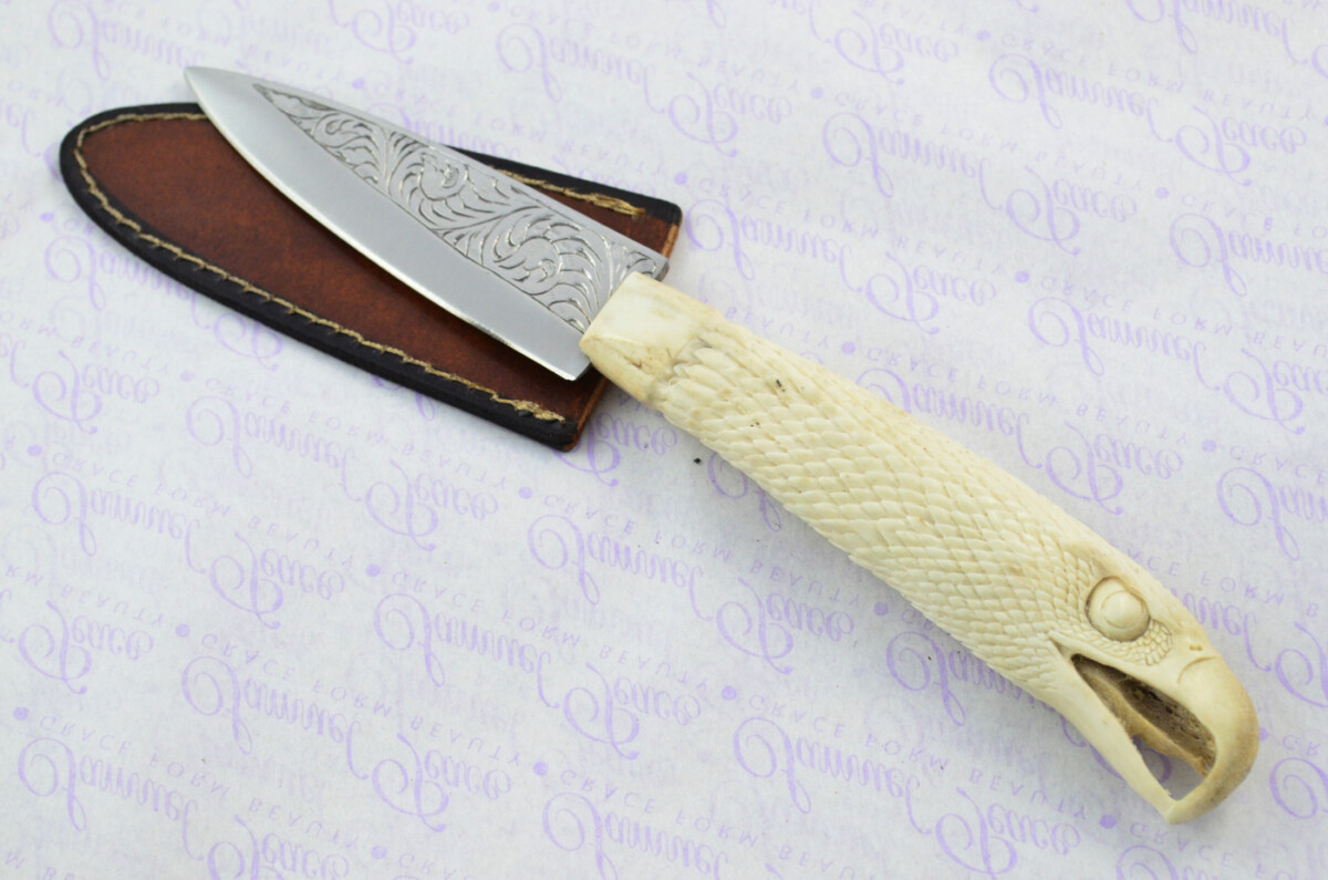 Astonishing Bespoke Hand Carved American Eagle Stag Horn Antler Handle Sgian Dubh Hand Engraved Blade Sheffield England - Image 2