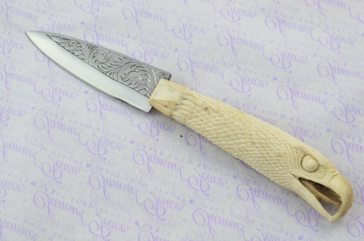 Astonishing Bespoke Hand Carved American Eagle Stag Horn Antler Handle Sgian Dubh Hand Engraved Blade Sheffield England - Image 3