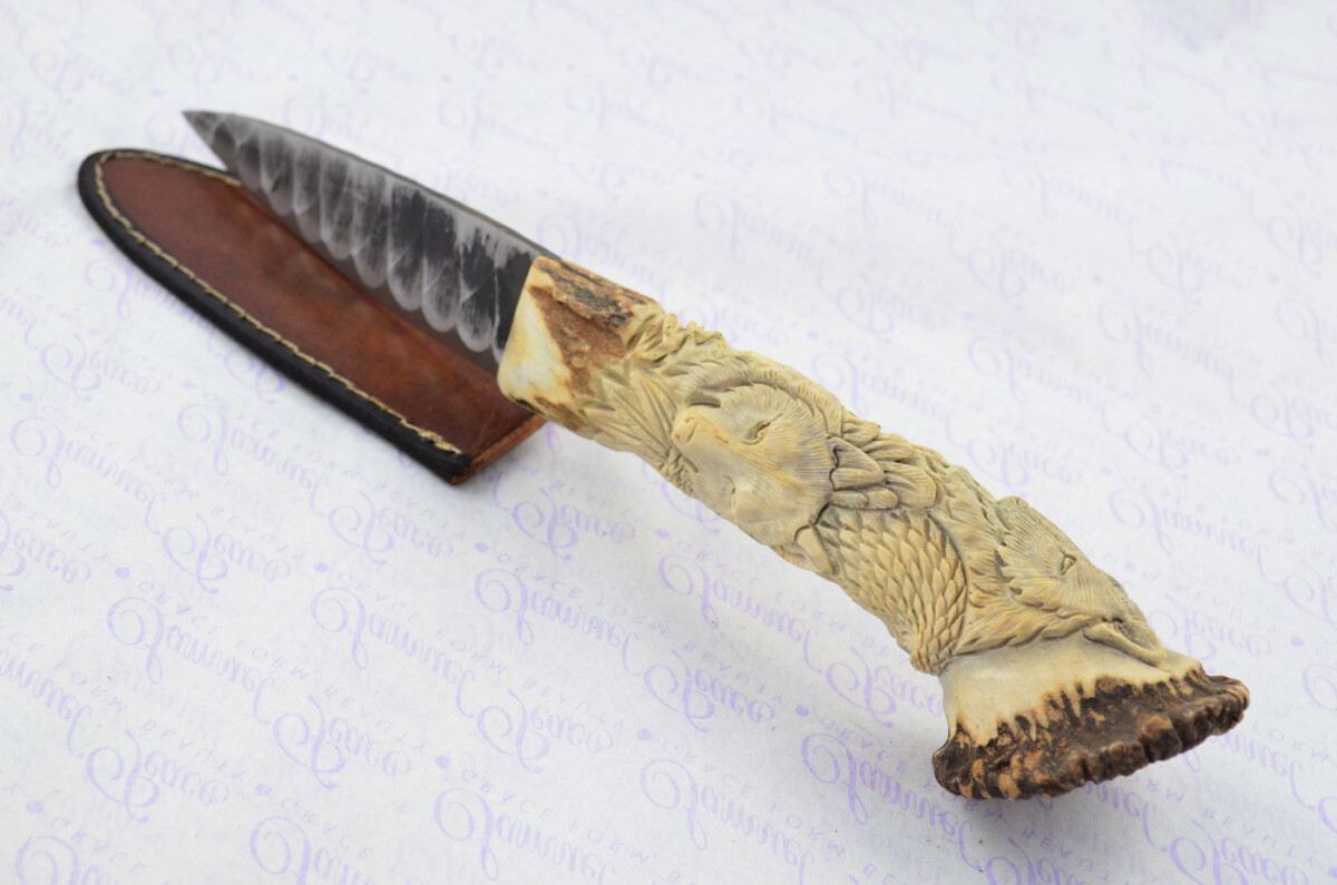 Amazing Bespoke Hand Carved American Indian Stag Horn Antler Handle Sgian Dubh Hand Forged Carbon 01 Tool Steel Blade Sheffield England - Image 2