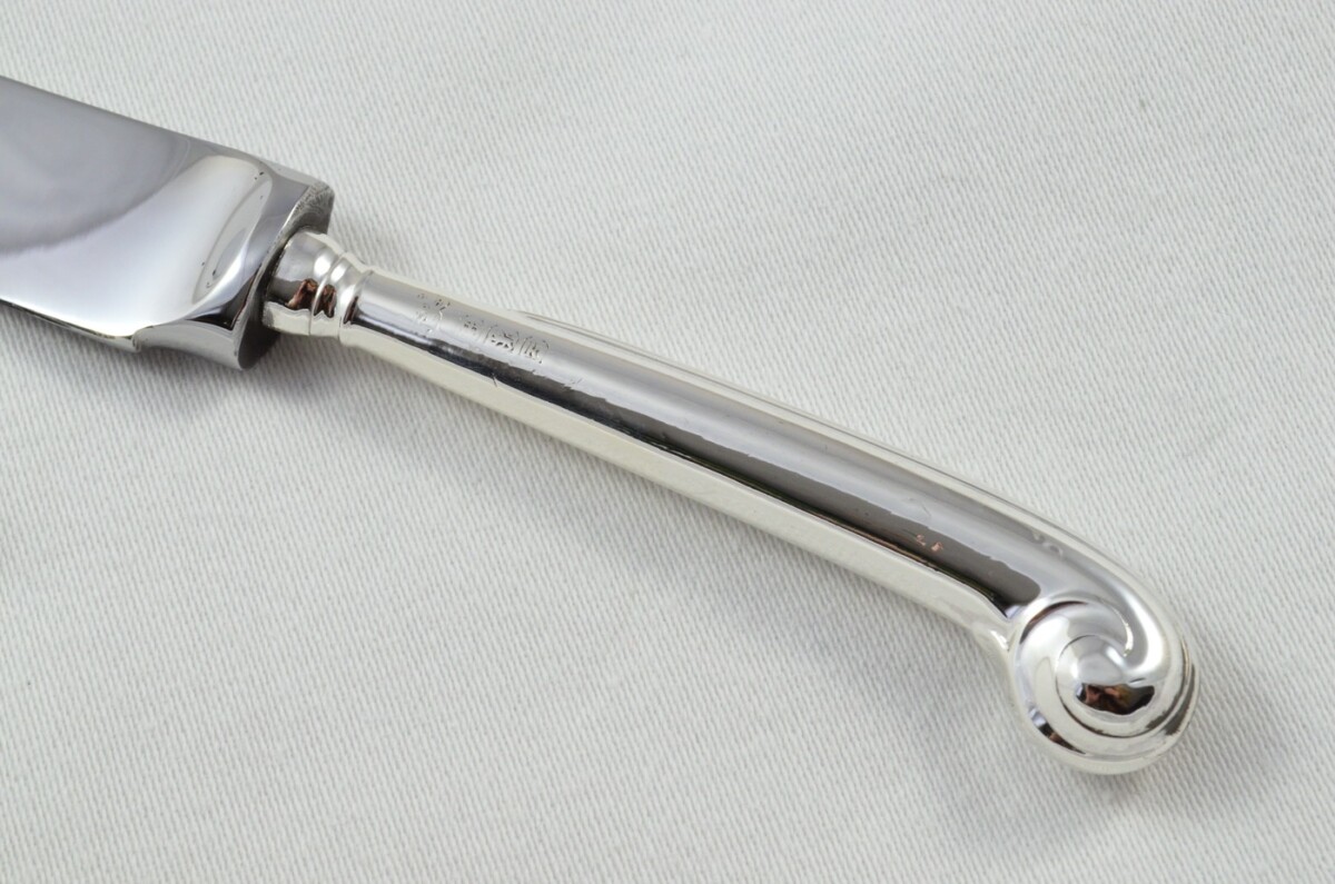 Antique Sheffield Sterling Silver Handled Cheese Knife Scroll Pistol Pattern 1927 - Image 3
