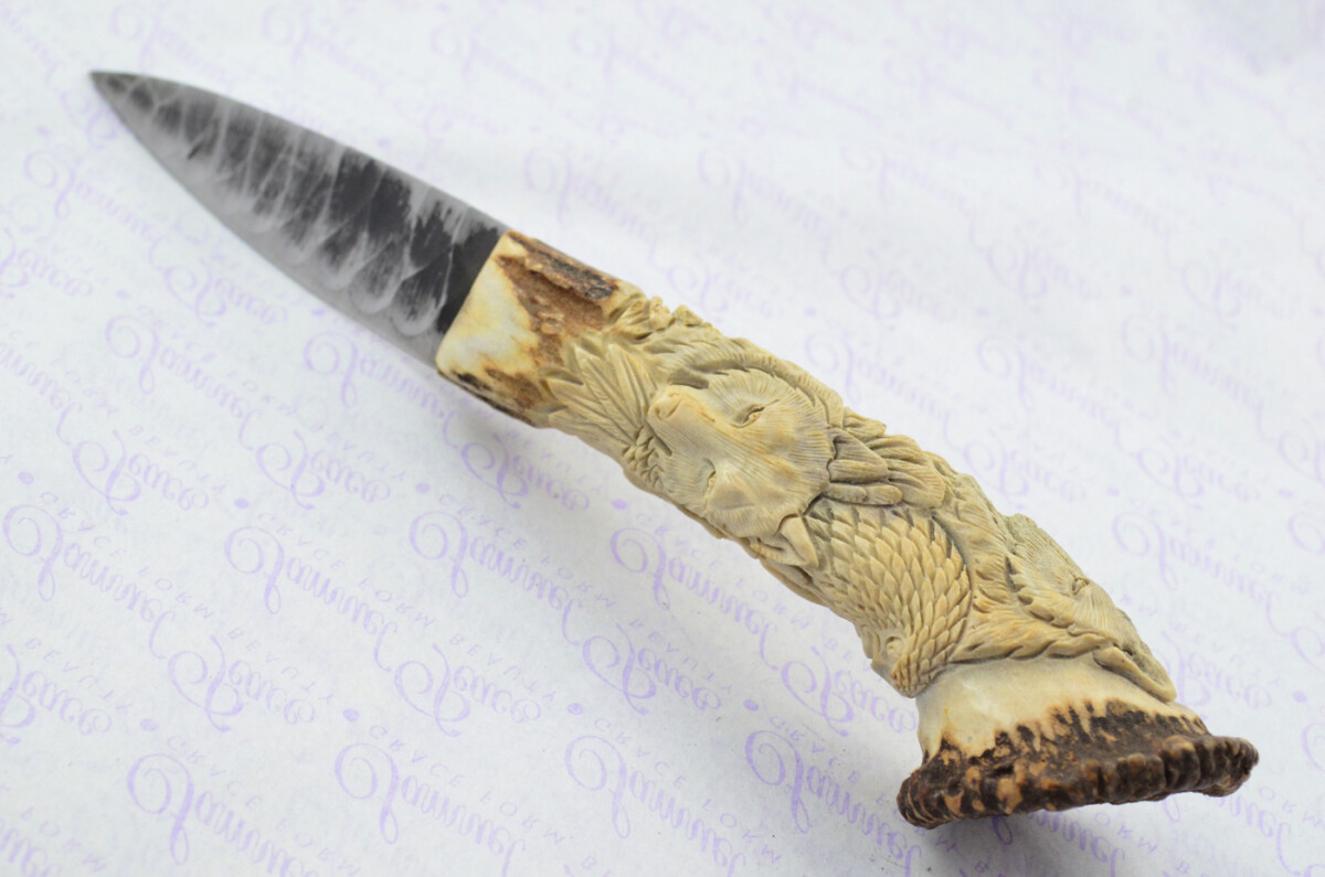 Amazing Bespoke Hand Carved American Indian Stag Horn Antler Handle Sgian Dubh Hand Forged Carbon 01 Tool Steel Blade Sheffield England - Image 3