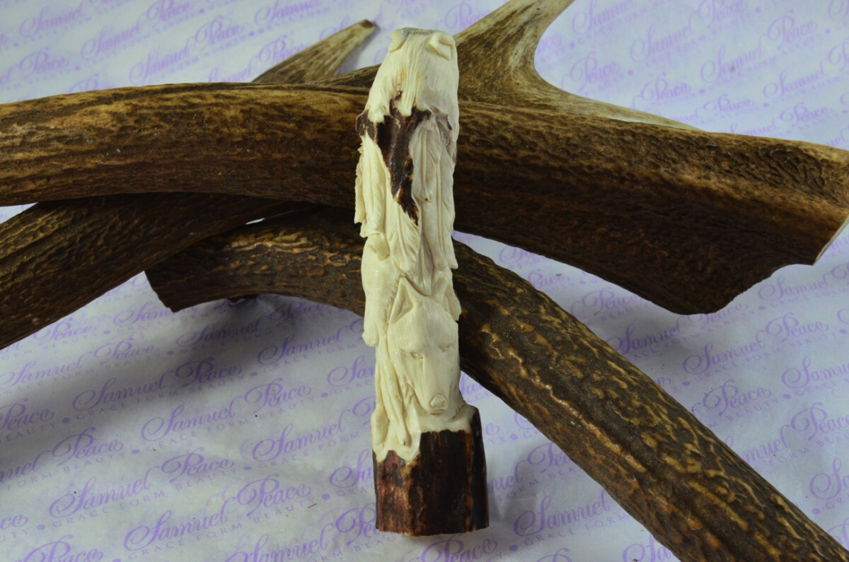 American Indian Hand Carved Walking Stick Cane Top Handle Stag Antler Horn Made Sheffield England - Image 4