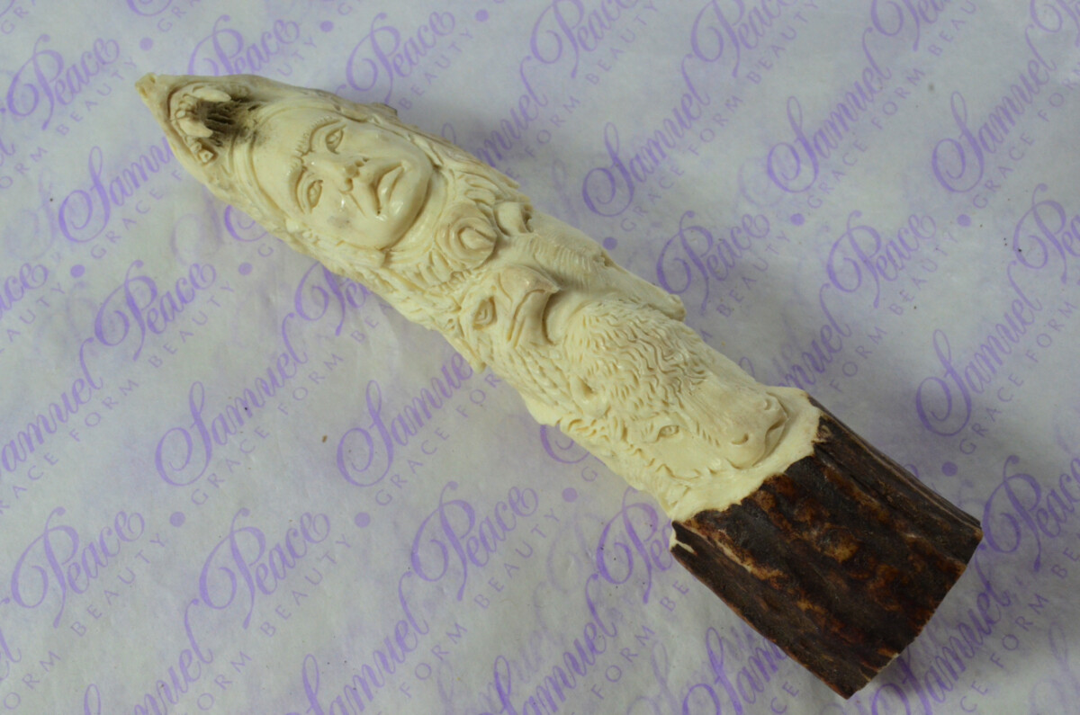 American Indian Hand Carved Walking Stick Cane Top Handle Stag Antler Horn Made Sheffield England - Image 5