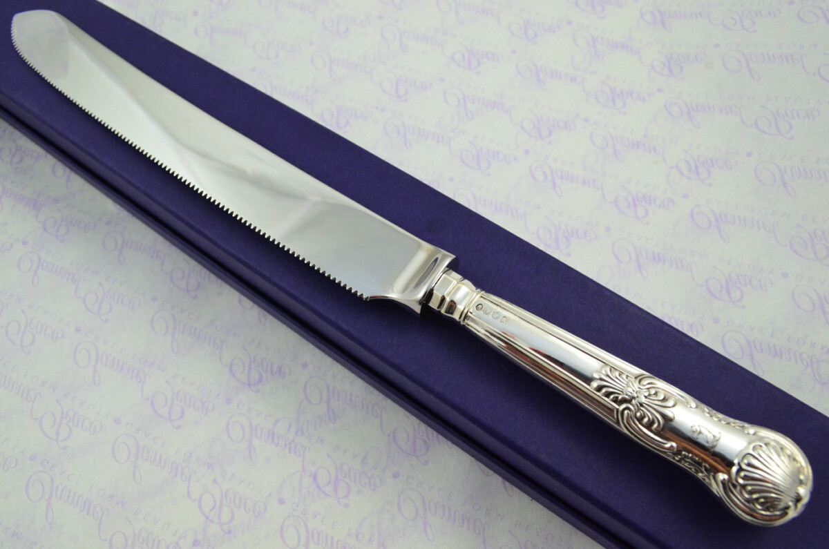 Queens Pattern Sterling Silver Handled Wedding Cake Knife Gift Boxed 1837