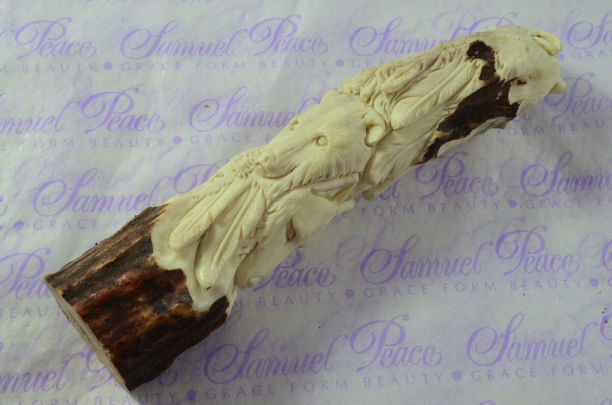 American Indian Hand Carved Walking Stick Cane Top Handle Stag Antler Horn Made Sheffield England - Image 6