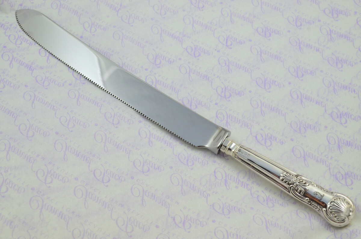 Queens Pattern Sterling Silver Handled Wedding Cake Knife Gift Boxed 1837 - Image 2