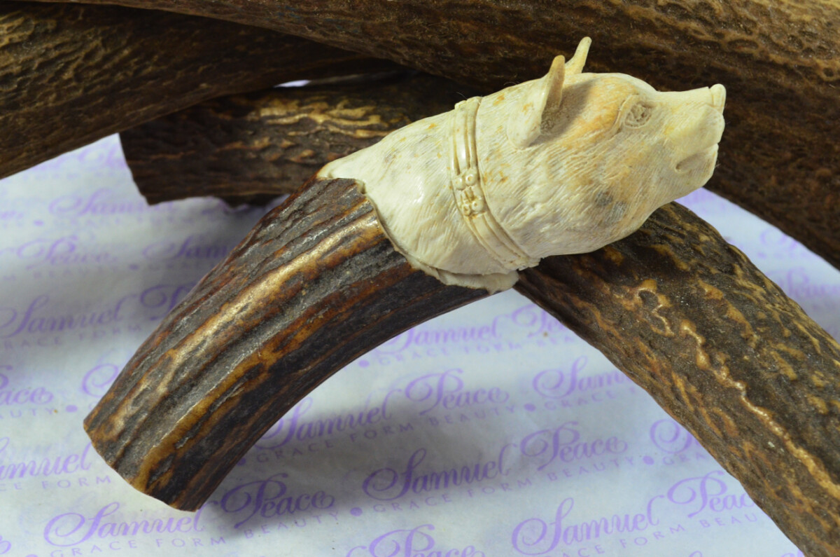 Dog Hand Carved Stag Antler Horn Knife Handle Hobbyist Make Your Own Knife! Made in Sheffield England