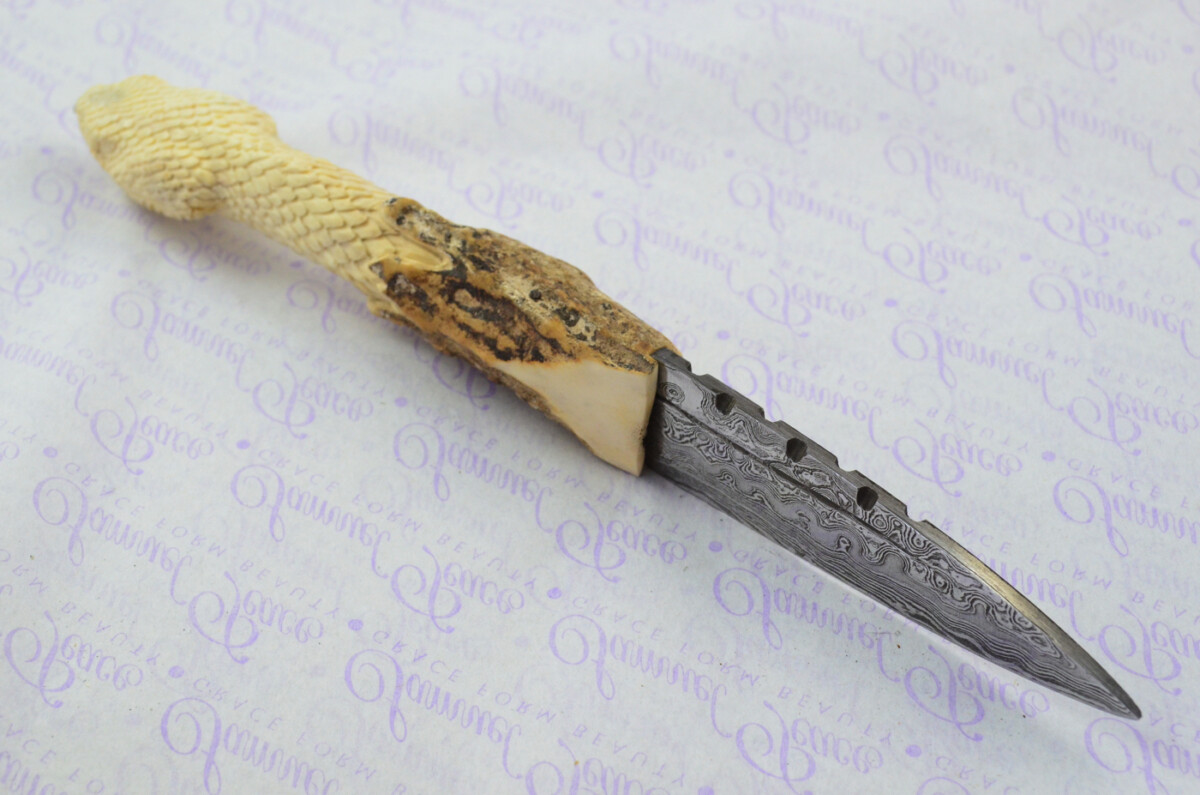 Amazing Bespoke Hand Carved Snakes Head Stag Horn Antler Handle Sgian Dubh Damascus Blade Sheffield England - Image 5
