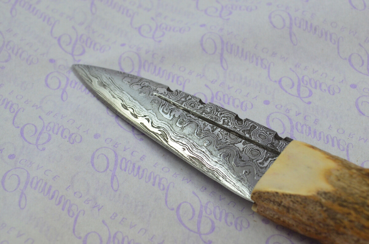 Amazing Bespoke Hand Carved Snakes Head Stag Horn Antler Handle Sgian Dubh Damascus Blade Sheffield England - Image 7