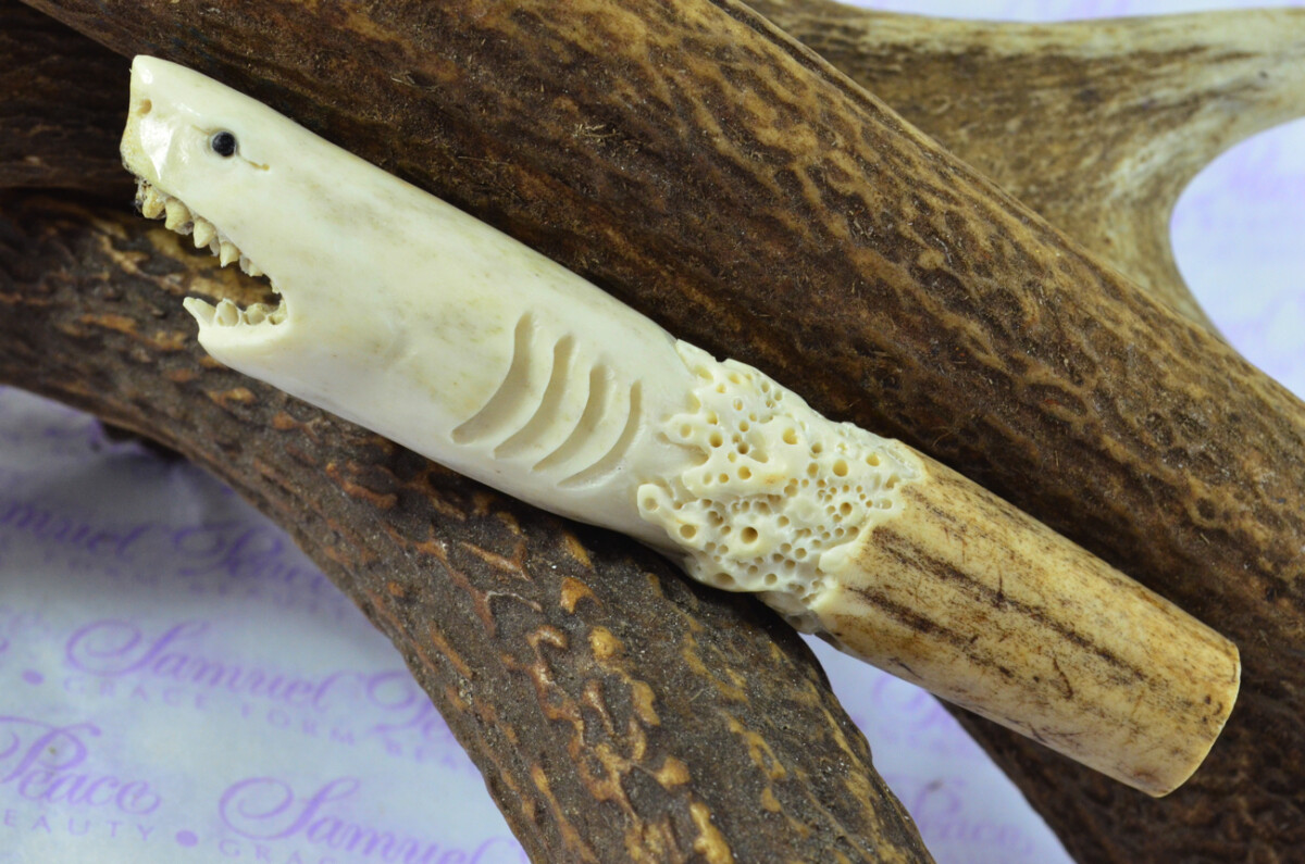 Shark Hand Carved Stag Antler Horn Knife Handle Hobbyist Make Your Own Knife! Made in Sheffield England