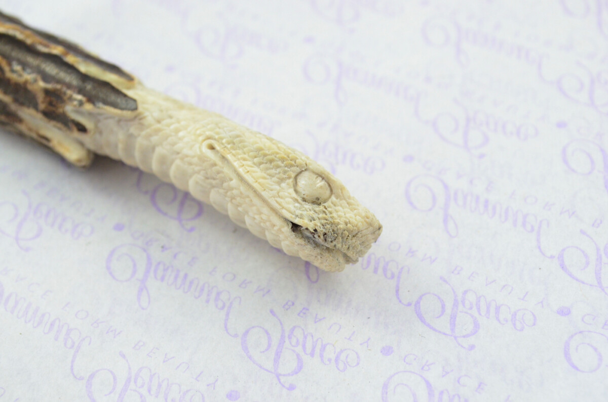 Amazing Bespoke Hand Carved Snakes Head Stag Horn Antler Handle Sgian Dubh Damascus Blade Sheffield England - Image 4