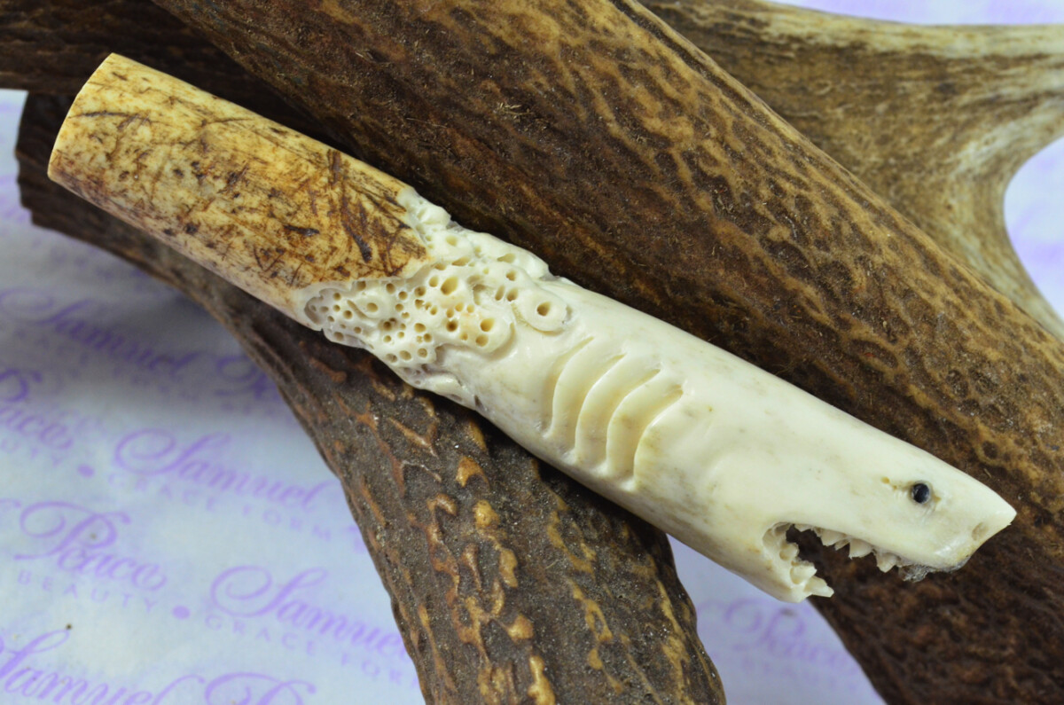 Shark Hand Carved Stag Antler Horn Knife Handle Hobbyist Make Your Own Knife! Made in Sheffield England - Image 3