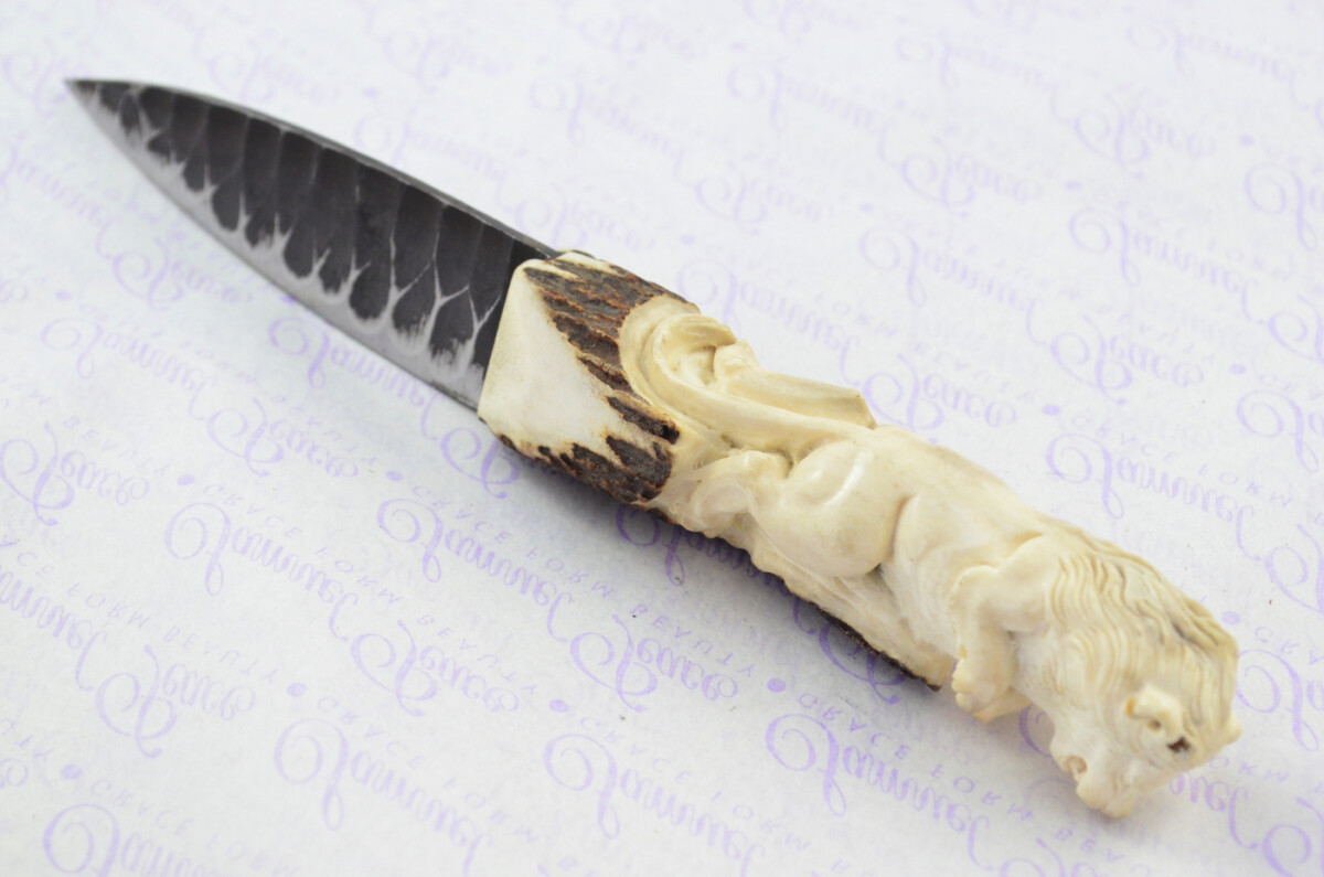 Amazing Bespoke Hand Carved Lion Stag Horn Antler Handle Sgian Dubh Hand Forged Carbon 01 Tool Steel Blade Sheffield England - Image 6