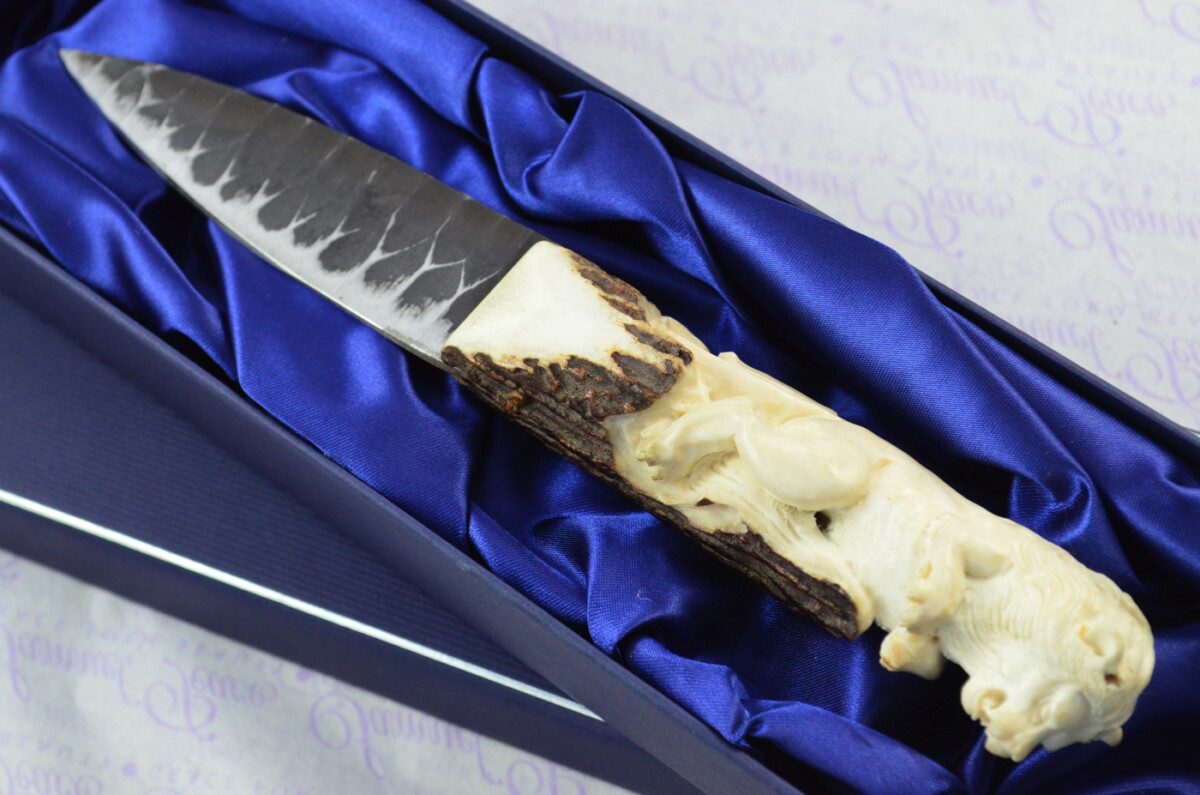 Amazing Bespoke Hand Carved Lion Stag Horn Antler Handle Sgian Dubh Hand Forged Carbon 01 Tool Steel Blade Sheffield England