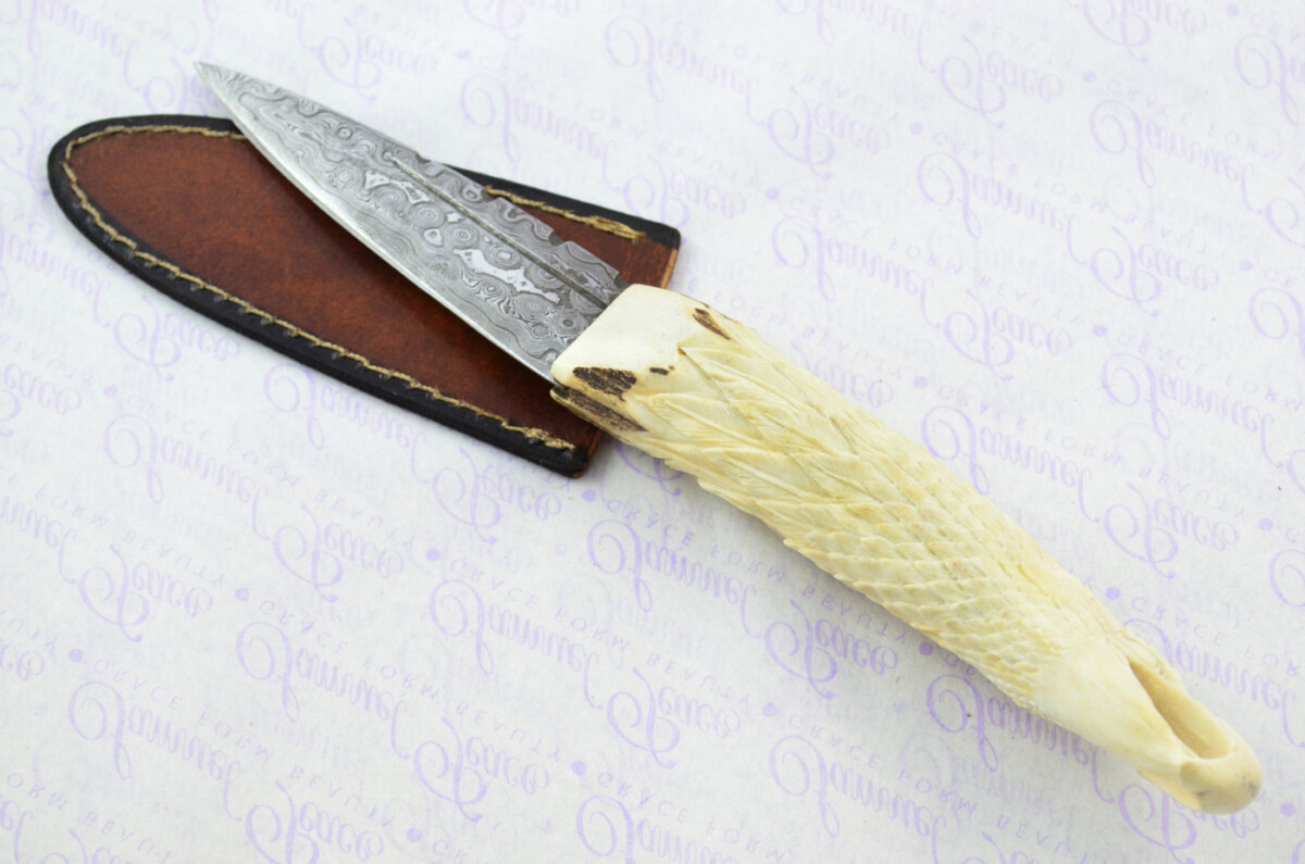 Amazing Bespoke Hand Carved American Eagle Stag Horn Antler Handle Sgian Dubh Damascus Blade Sheffield England - Image 6