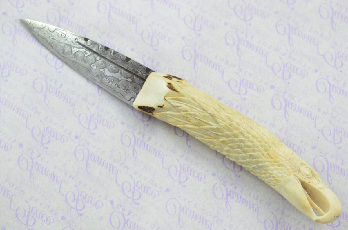 Amazing Bespoke Hand Carved American Eagle Stag Horn Antler Handle Sgian Dubh Damascus Blade Sheffield England - Image 4