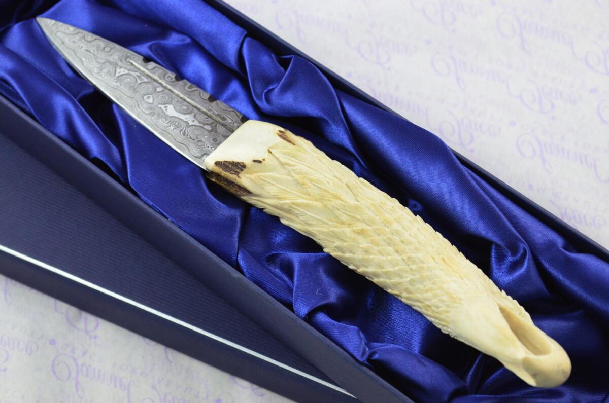 Amazing Bespoke Hand Carved American Eagle Stag Horn Antler Handle Sgian Dubh Damascus Blade Sheffield England