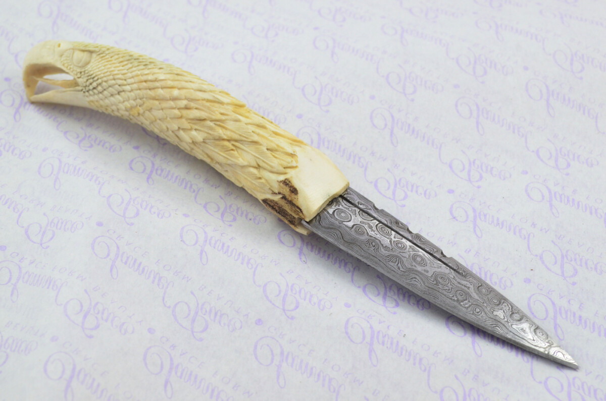 Amazing Bespoke Hand Carved American Eagle Stag Horn Antler Handle Sgian Dubh Damascus Blade Sheffield England - Image 2