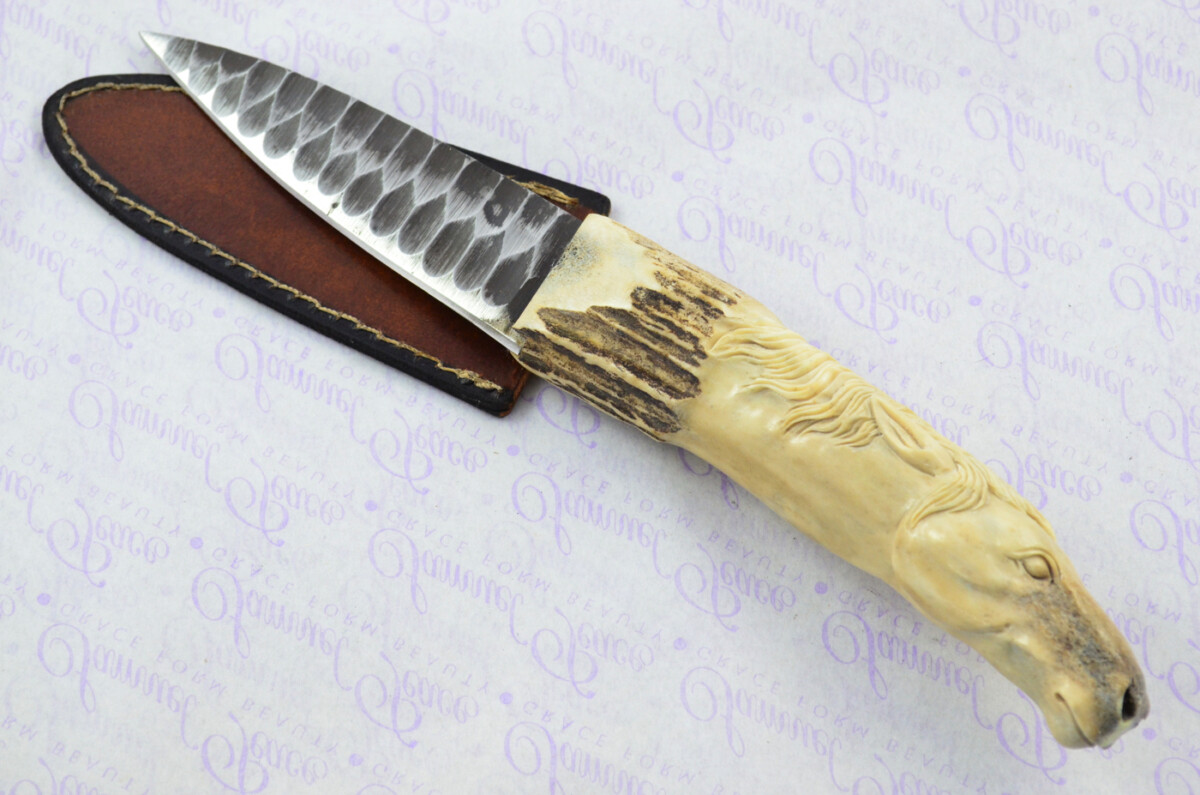 Amazing Bespoke Hand Carved Horse Stag Horn Antler Handle Sgian Dubh Hand Forged Carbon 01 Tool Steel Blade Sheffield England - Image 7