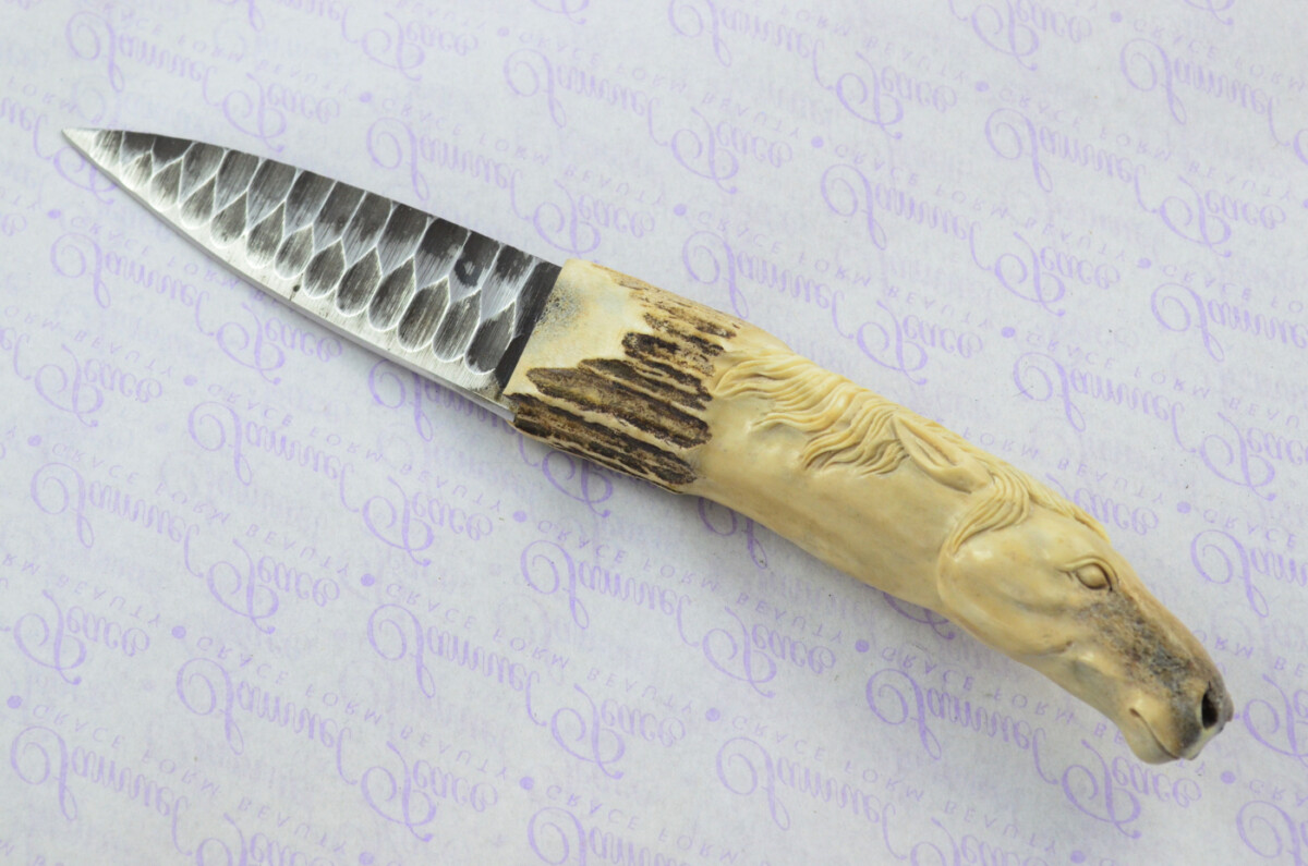 Amazing Bespoke Hand Carved Horse Stag Horn Antler Handle Sgian Dubh Hand Forged Carbon 01 Tool Steel Blade Sheffield England - Image 5