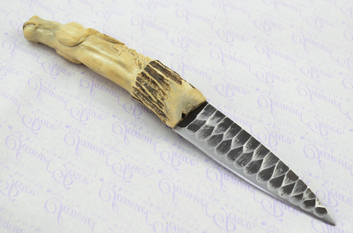 Amazing Bespoke Hand Carved Horse Stag Horn Antler Handle Sgian Dubh Hand Forged Carbon 01 Tool Steel Blade Sheffield England - Image 2