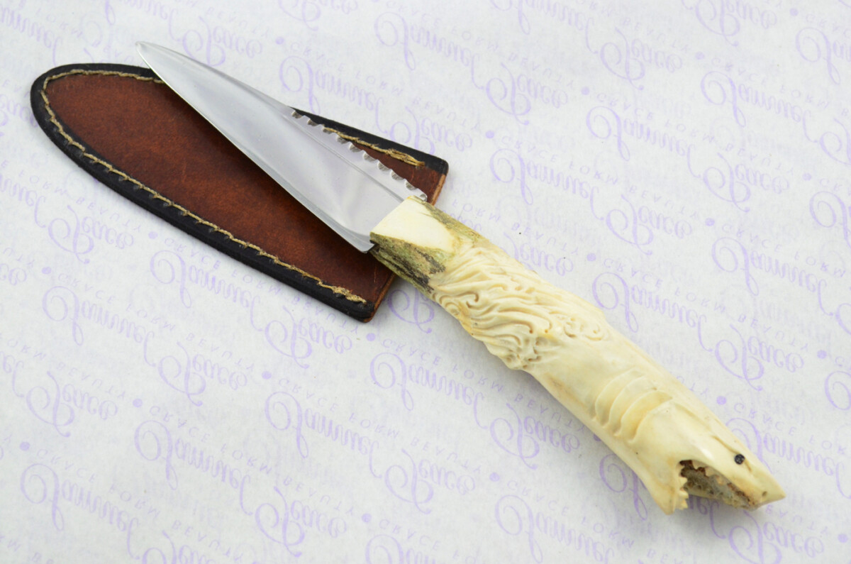 Amazing Bespoke Hand Carved Shark Stag Horn Antler Handle Sgian Dubh Carbon 01 Tool Steel Blade Sheffield England - Image 2