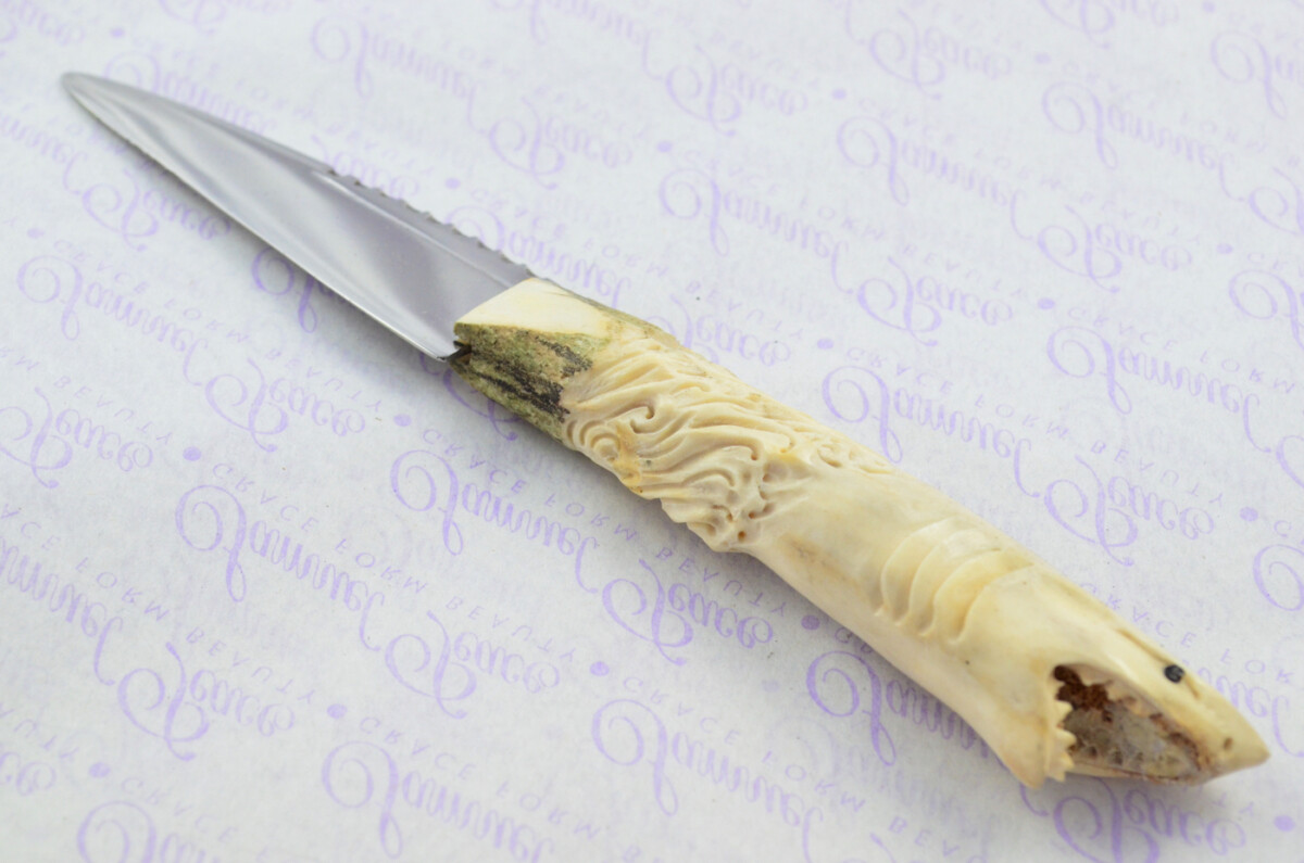Amazing Bespoke Hand Carved Shark Stag Horn Antler Handle Sgian Dubh Carbon 01 Tool Steel Blade Sheffield England - Image 3