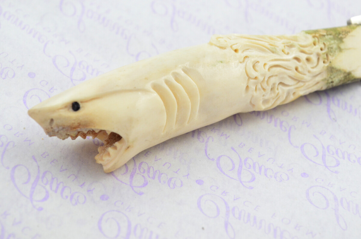 Amazing Bespoke Hand Carved Shark Stag Horn Antler Handle Sgian Dubh Carbon 01 Tool Steel Blade Sheffield England - Image 5