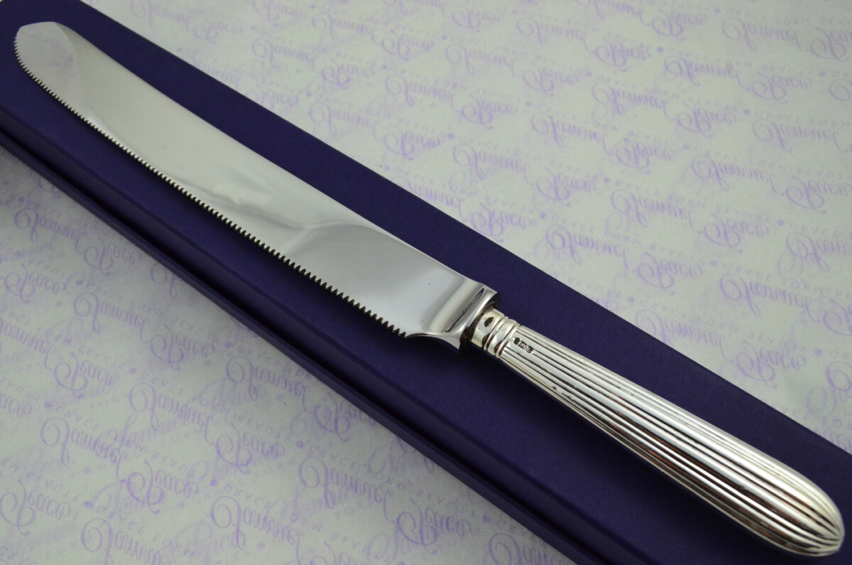 Panel Reed Pattern Sterling Silver Handled Wedding Cake Knife Gift Boxed 1802