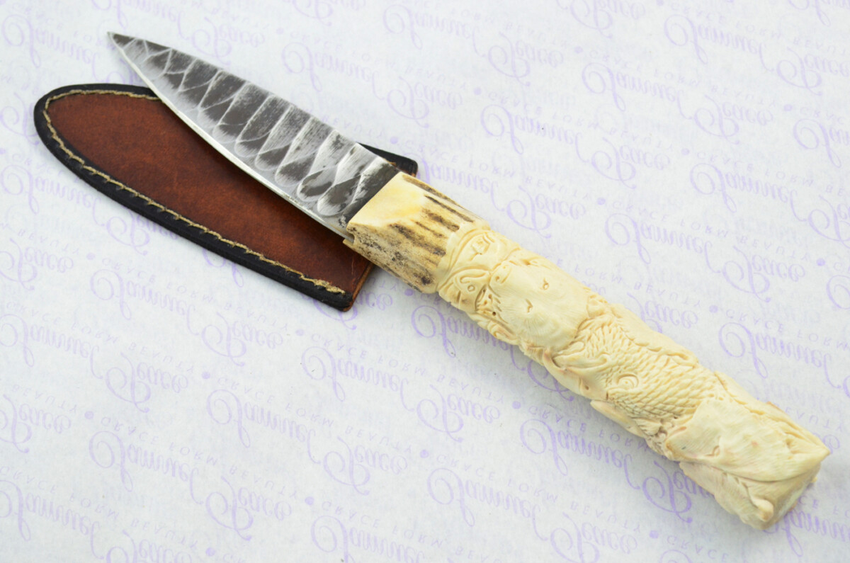 Amazing Bespoke Hand Carved American Indian Stag Horn Antler Handle Sgian Dubh Hand Forged Carbon 01 Tool Steel Blade Sheffield England - Image 2