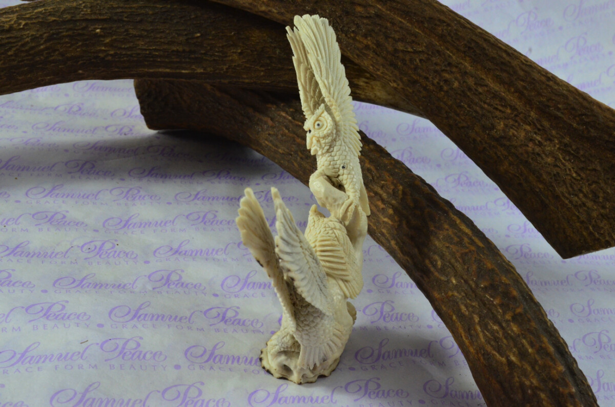 Remarkable Parliament of Owls Hand Carved Walking Stick Cane Top Handle Stag Antler Horn Made Sheffield England - Image 3