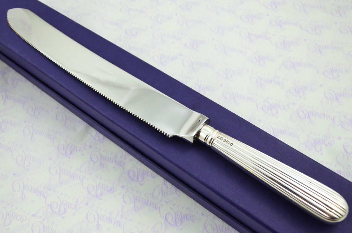 Panel Reed Pattern Sterling Silver Handled Wedding Cake Knife Gift Boxed 1874