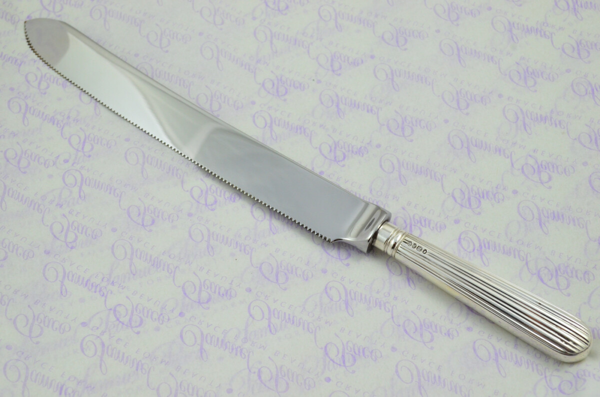 Panel Reed Pattern Sterling Silver Handled Wedding Cake Knife Gift Boxed 1874 - Image 2